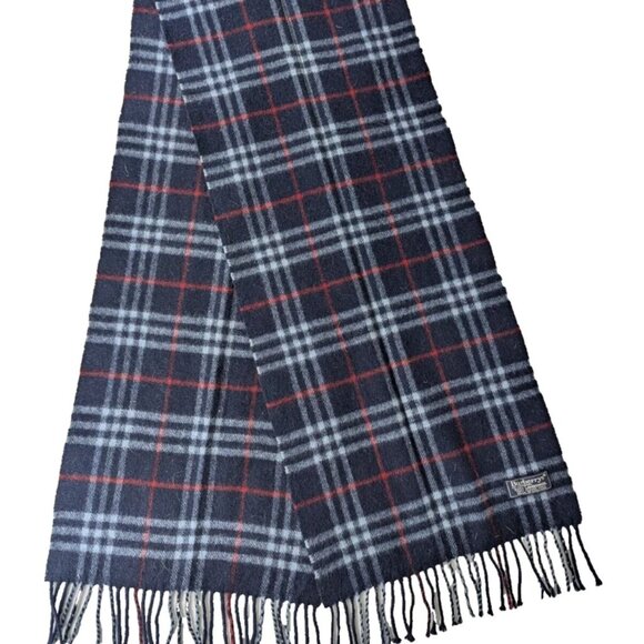 BURBERRY London Vintage Classic Nova Check Knit 100% Lambs Wool Black SCARF - Picture 1 of 8